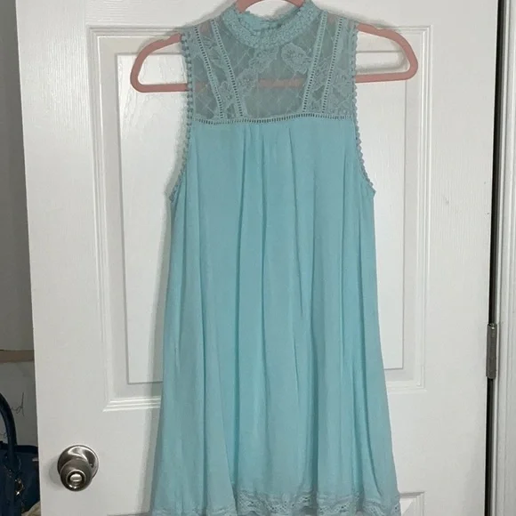 Altar'd State Mint Green Lace Yoke Sleeveless Mini Dress - Size Med - Picture 3 of 3
